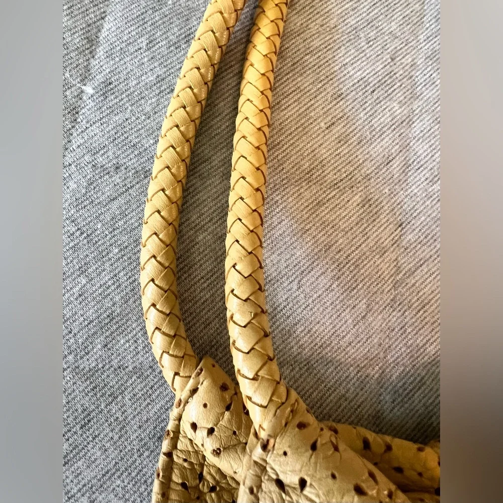 BRIGHTON Large Butter Yellow Leather Francie Daisy Cutout Hobo Boho Bag